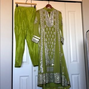 Lime green & Silver Pakistani formal dress